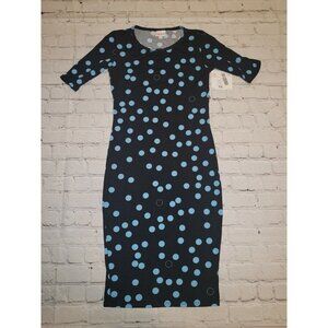 Nwt Lularoe Julia Pencil Dress Black With Blue Polka Dots Size XXS